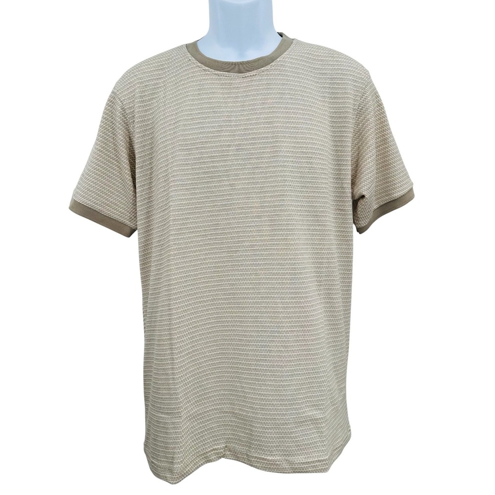 BELFORTE BLACK Knit Ringer Shirt Tan Stripe Short Sleeve Crewneck Men's Med NWT